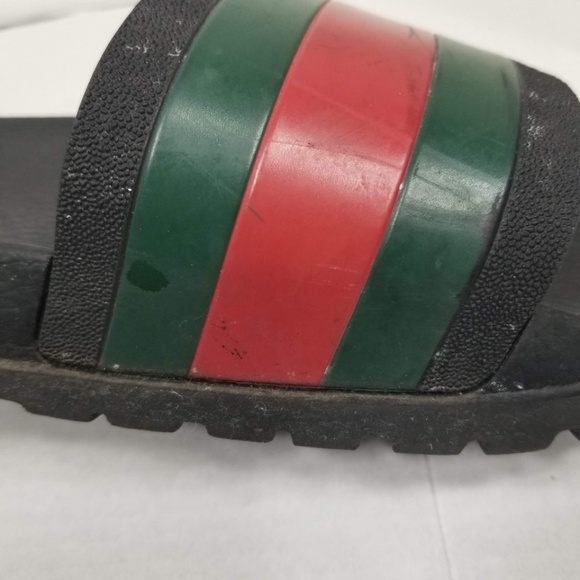 Mens Gucci Green Red Web Signature Stripe Slide Sandal Black Rubber Size 11 - Picture 7 of 16